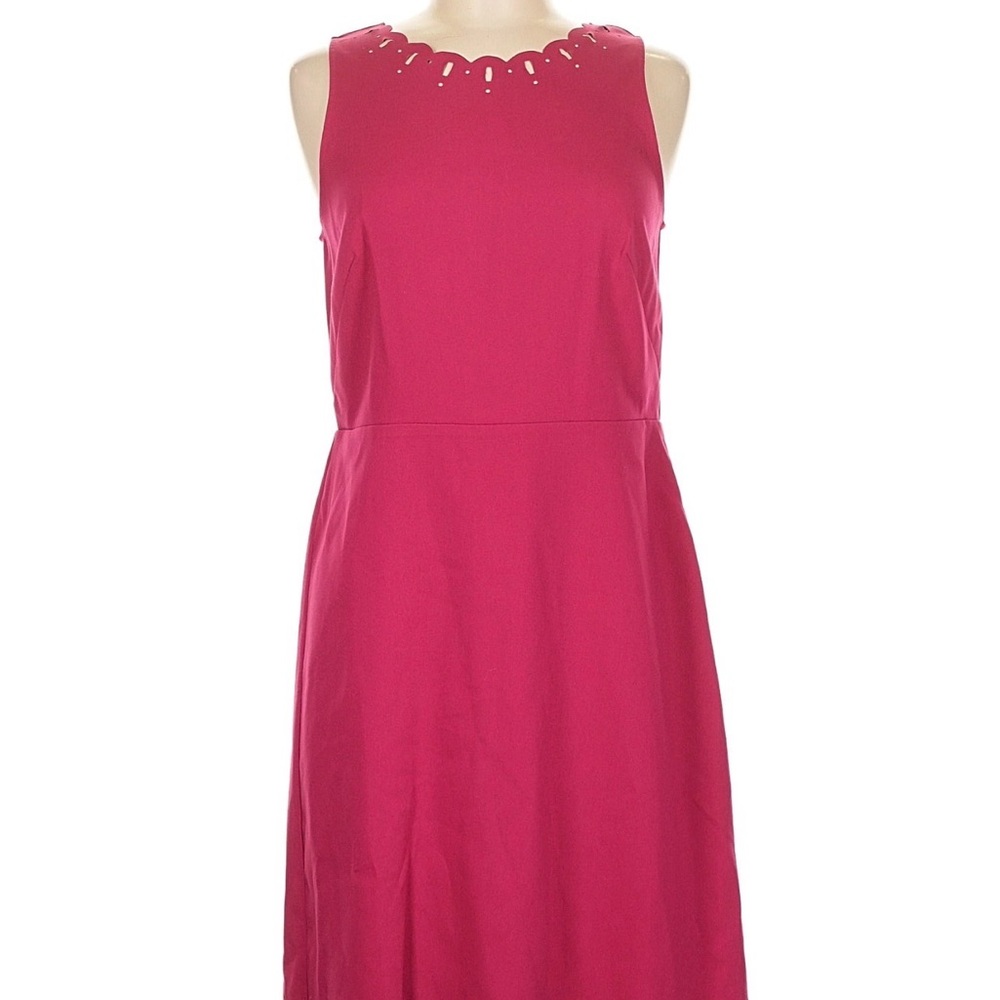 LOFT Fuchsia Sleeveless Midi Dress with Scalloped Neckline